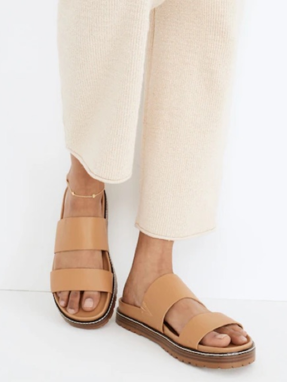 Madewell The Charley Double-Strap Camel Brown Leather Slide Sandals ND955 Size 8 - Picture 2 of 10